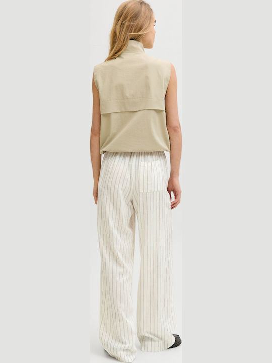 Women's High Waist Fabric Trousers Off White