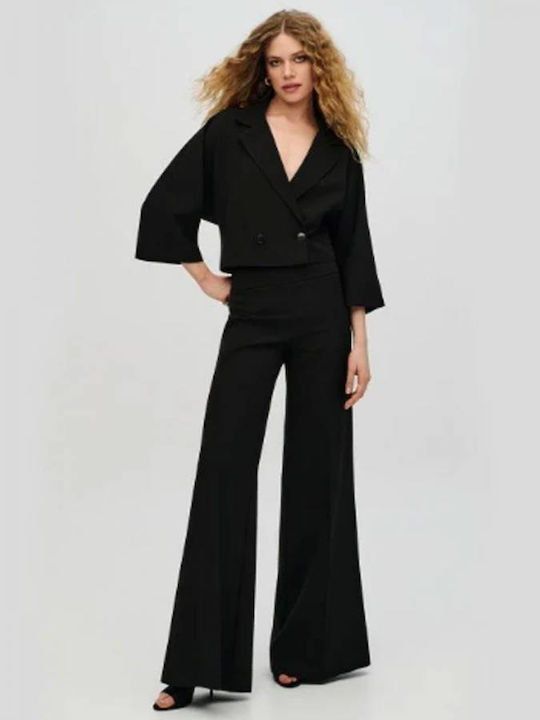 Women's High Rise Fabric Flared Trousers Black