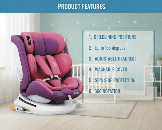 Buf Boof Twt Plus Deluxe Baby Car Seat i-Size with Isofix Unicorn Pink 0-36 kg