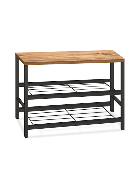 Dalia Wooden Shoe Organizer with 2 Shelves Black / Pine Oak 65x30x45cm