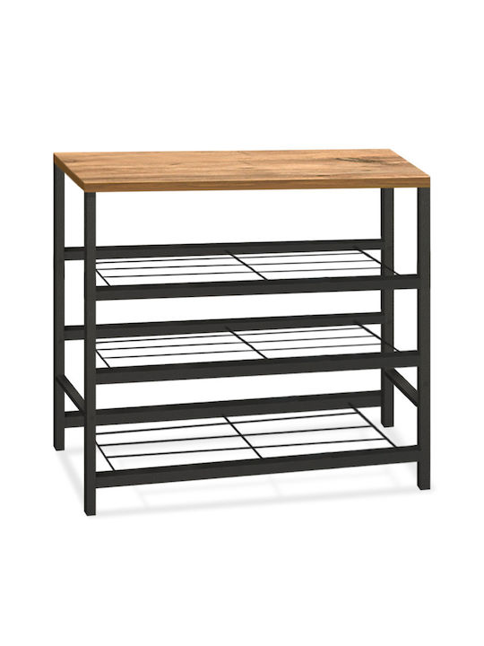 Dalia Wooden Shoe Organizer with 3 Shelves Black / Pine Oak 65x30x67cm