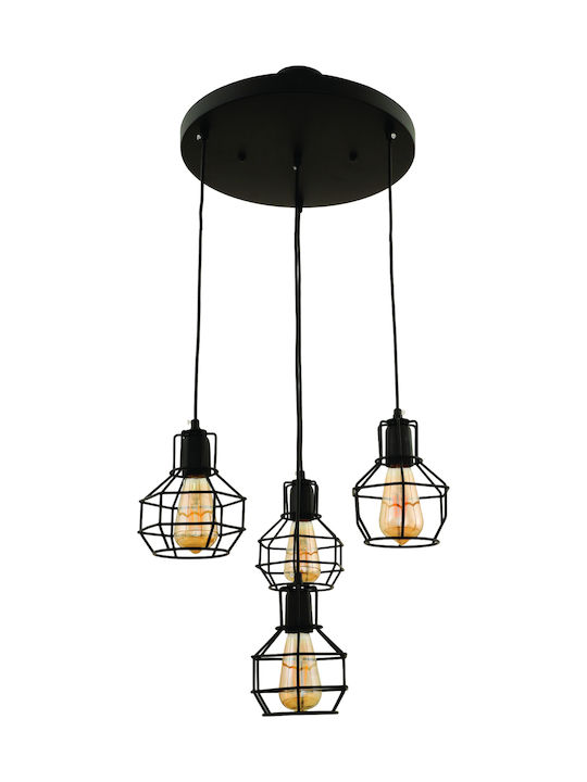 Klikareto Perro Pendant Light Black Grid for 4 Bulbs E27 45x105cm