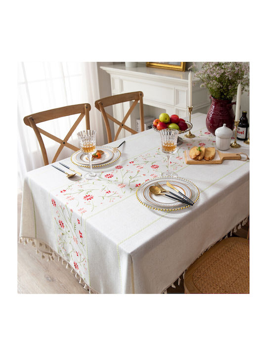 FRIPIA Linen Tablecloth with Floral Embroidery 120x160cm