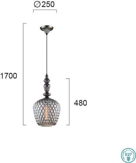Viokef Salem Adjustable Pendant Light Black with Socket E27 25x250cm