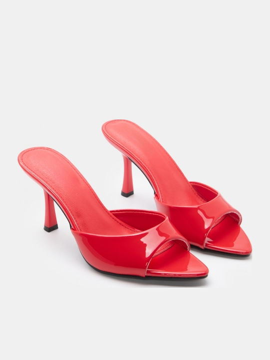 Patent Leather Mules With High Heel In Red Colour