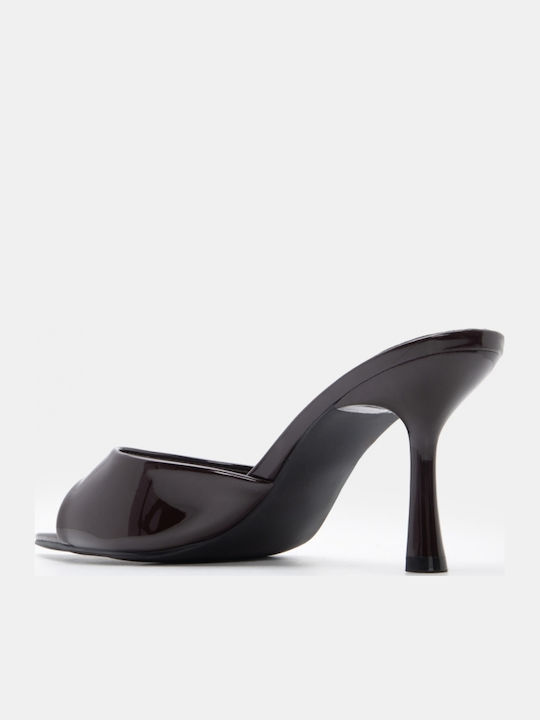 Patent Leather Mules With High Heel In Brown Colour