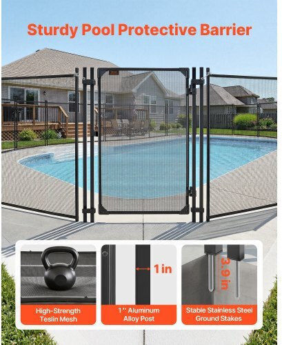 Vevor Pool Fence Gate 1.2 X 0.75 M Inground Swimming Pool Fences Gate Outdoor Security Fencing Door Kit Metal Latch Stopper 352 Gsm Teslin Pvc Mesh Square Tube Easy Installation Black