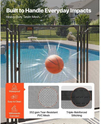 Vevor Pool Fence Gate 1.2 X 0.75 M Inground Swimming Pool Fences Gate Outdoor Security Fencing Door Kit Metal Latch Stopper 352 Gsm Teslin Pvc Mesh Square Tube Easy Installation Black