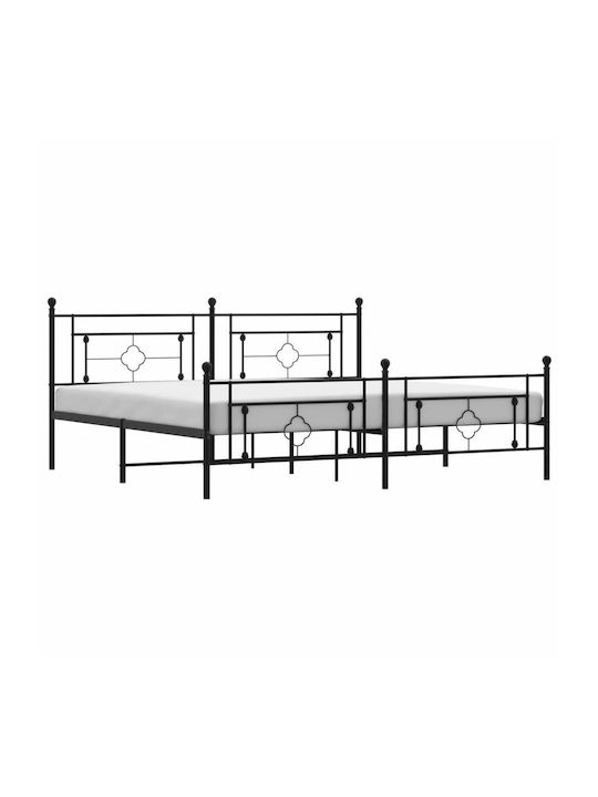 Bed King Size Metal Black with Slats for Mattress 193x203cm