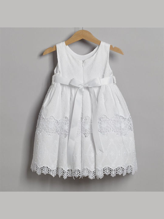 New Life White Baptism Clothes Set with Dress and Cardigan made of Tulle 3 Pieces