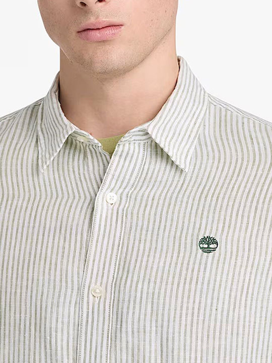 Long Sleeve Linen Shirt in Regular Fit Striped Mintgreen