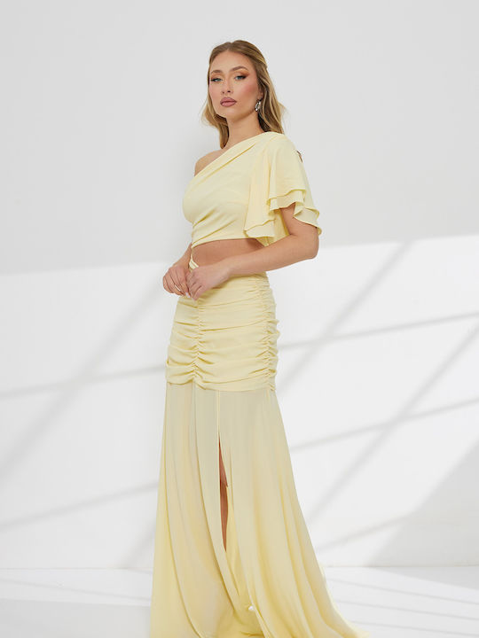 Summer Maxi Dress for Wedding / Christening Drape Yellow