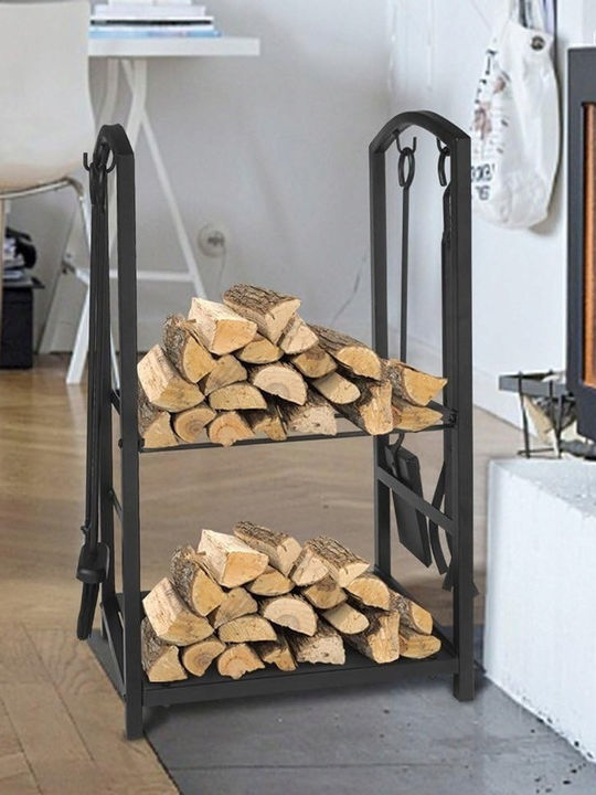 Raft Metalic De Depozitare Lemne 74x40x30cm Negru