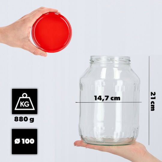 Kadax Set of 2 General Use Glass Red Jars with Lid 2500ml 2 Pieces