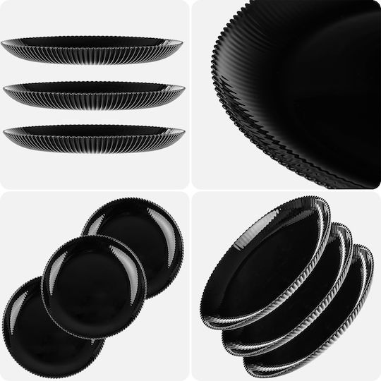Kadax Glass Dessert Plate Black with Diameter 19cm 3 Pieces