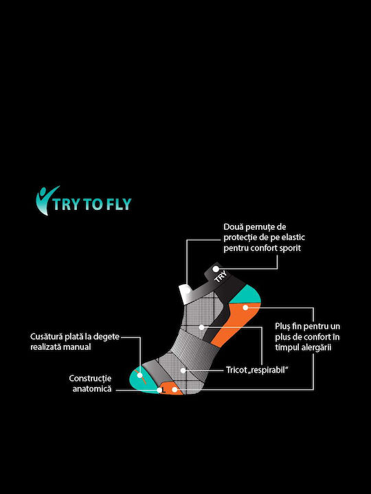 Try to Fly Sosete Sport Alergare Negre 1 Pereche