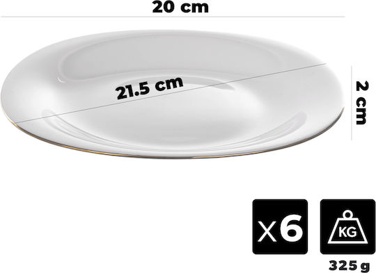 Kadax Πιάτο Γλυκού Τετράγωνο Γυάλινο Λευκό 21.5x20cm 6τμχ