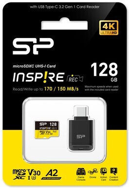 Silicon Power Inspire microSDXC 128GB U3 V30 A2 UHS-I 170MB/s with USB Reader