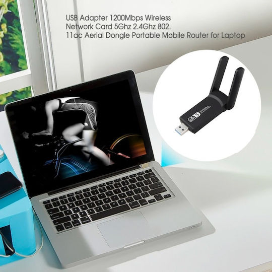 Безжичен Ac 1300 Двуобхватен Адаптер 1200mbps Usb 3.0 2.4g/5g Дълъг Обхват 2 Антени Черен