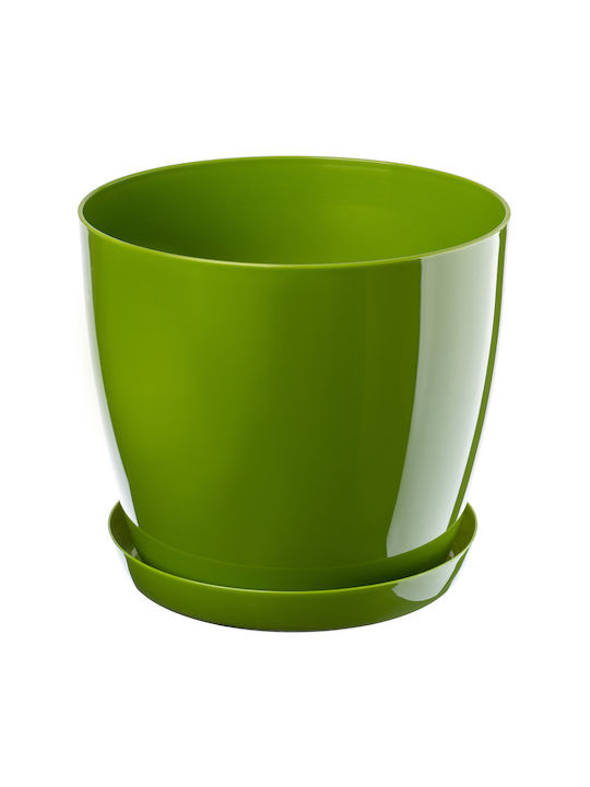 Kadax Set 3 Ghivece De Flori Din Plastic Verzi Cu Farfurie