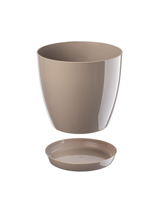 Kadax Set 3 Ghivece de Flori Din Plastic Bej Cu Farfurie