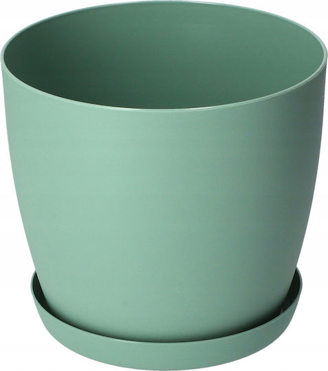 Kadax Ghiveci De Flori Din Plastic Verde Mat Cu Farfurie 18x16x14.5cm