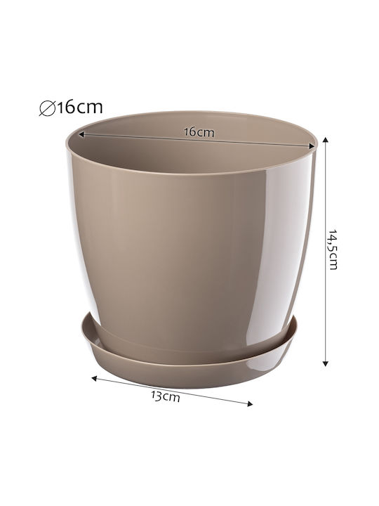 Kadax Set 3 Ghivece de Flori Din Plastic Bej Cu Farfurie