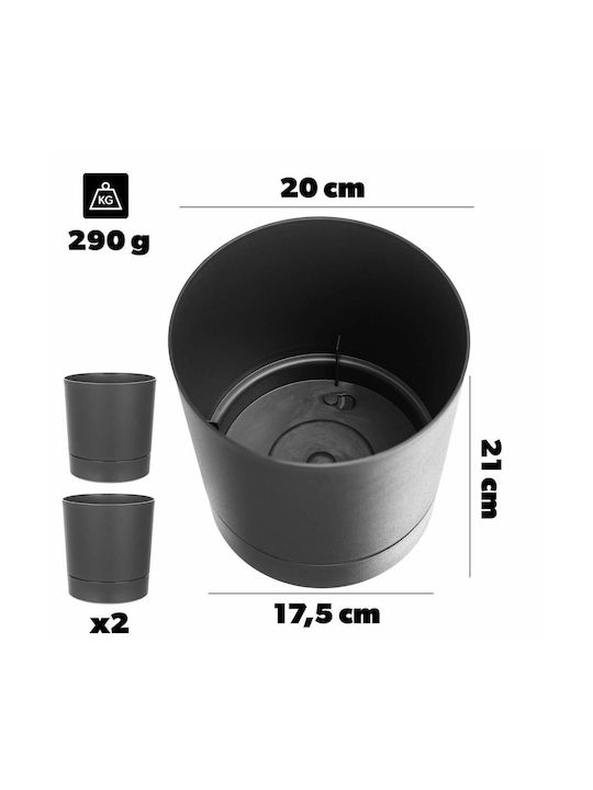 Kadax Set 2 Ghivece de Flori Din Plastic Gri Cu Farfurie