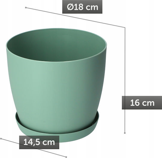 Kadax Ghiveci De Flori Din Plastic Verde Mat Cu Farfurie 18x16x14.5cm
