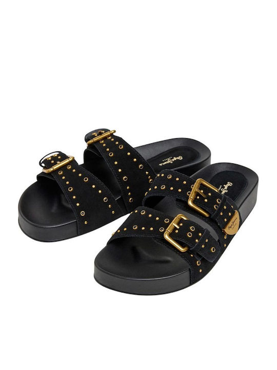 Studs Δερμάτινα Γυναικεία Σανδάλια Μαύρα