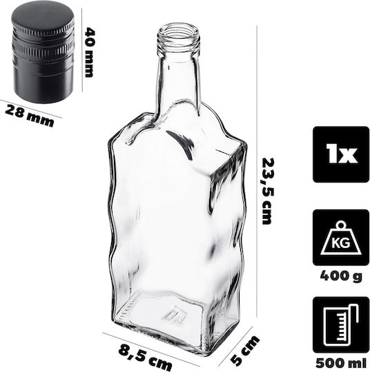 Glass 500ml Liqueur Bottle Long Black Cap 1 Pc