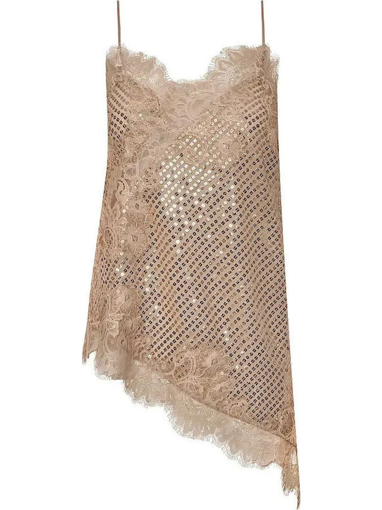 Women's Sleeveless Blouse with V Neckline Beige