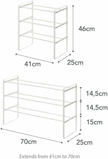 Metall Schuhschrank Frame mit 3 Regalen White L70xW25xH46cm