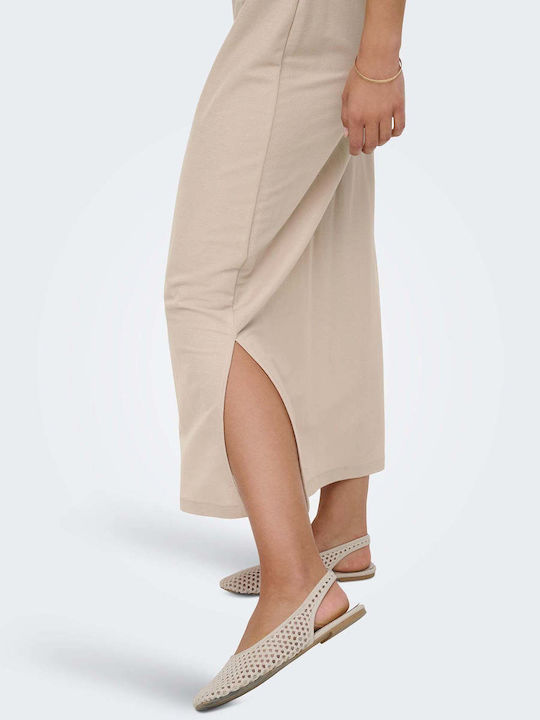 Summer Midi Dress with Tearing Beige