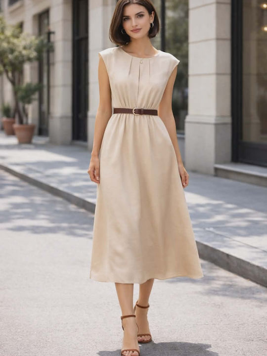 Sommer Midi Damenkleid Beige