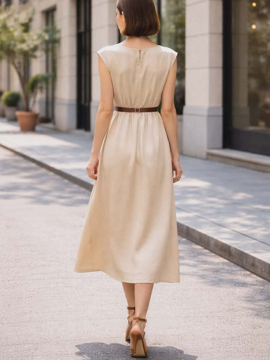 Sommer Midi Damenkleid Beige
