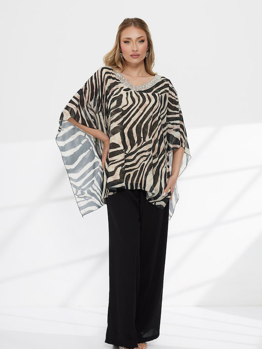 Women's Black Set with Loose Fit Leopard Trousers