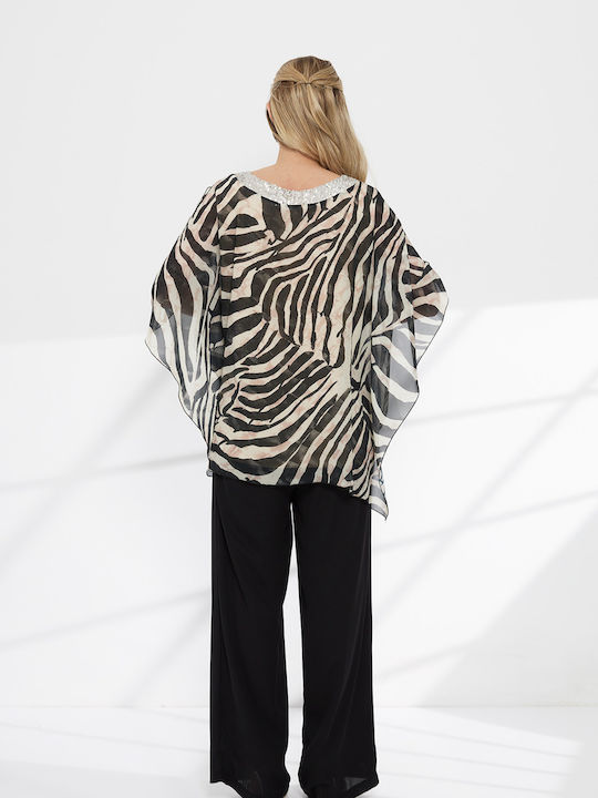 Women's Black Set with Loose Fit Leopard Trousers