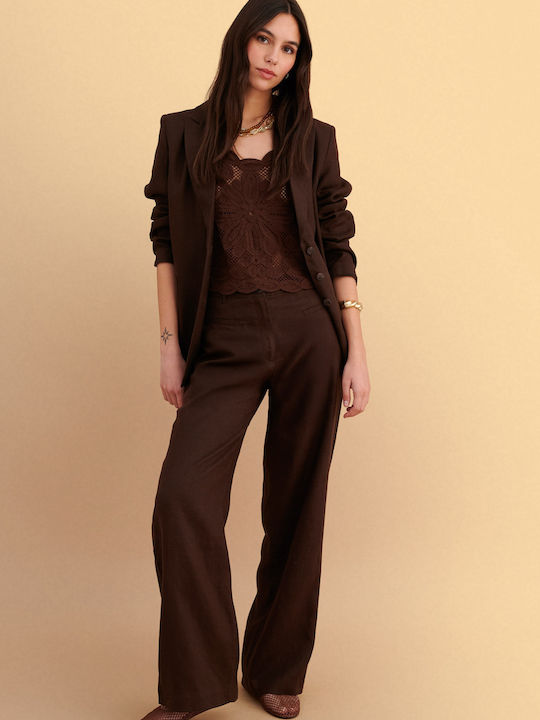 Women's Linen Trousers in Straight Leg Brown