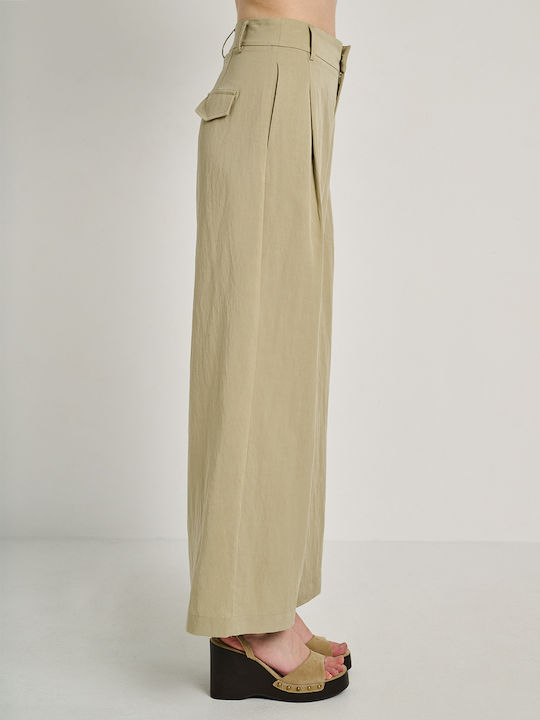 Women's High Rise Fabric Trousers Light Khaki 60-007.055.N0066