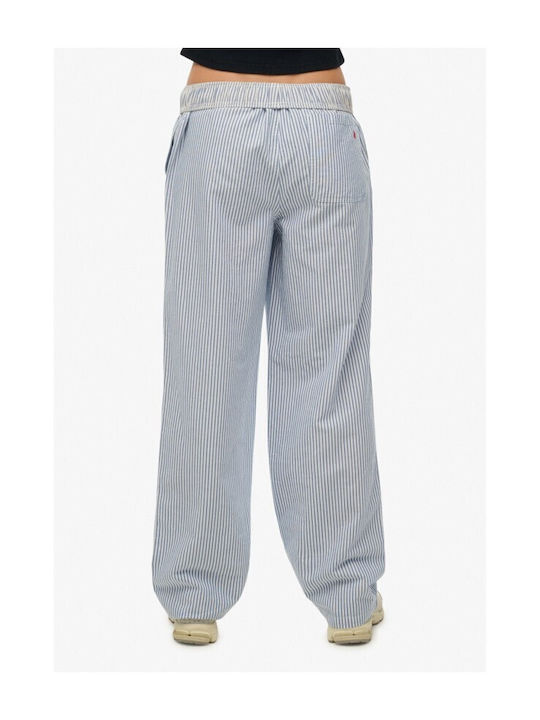 Superdry Damen Stoffhose mit Gummiband in Lose Passform Gestreift Broker-Blau