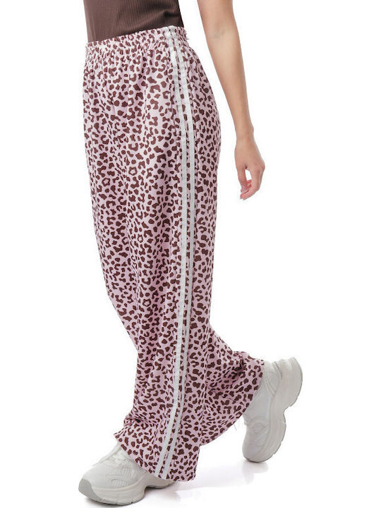 Ροζ Φαρδιά Παντελόνα Animal Print Ρίγες