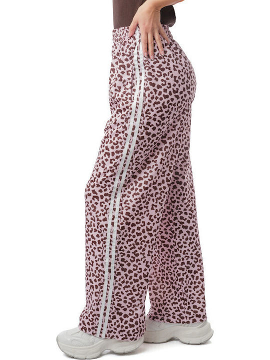 Ροζ Φαρδιά Παντελόνα Animal Print Ρίγες