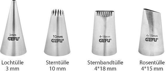 Gefu Nozzle for Pastry Bags Metallic 4 Pieces 14332