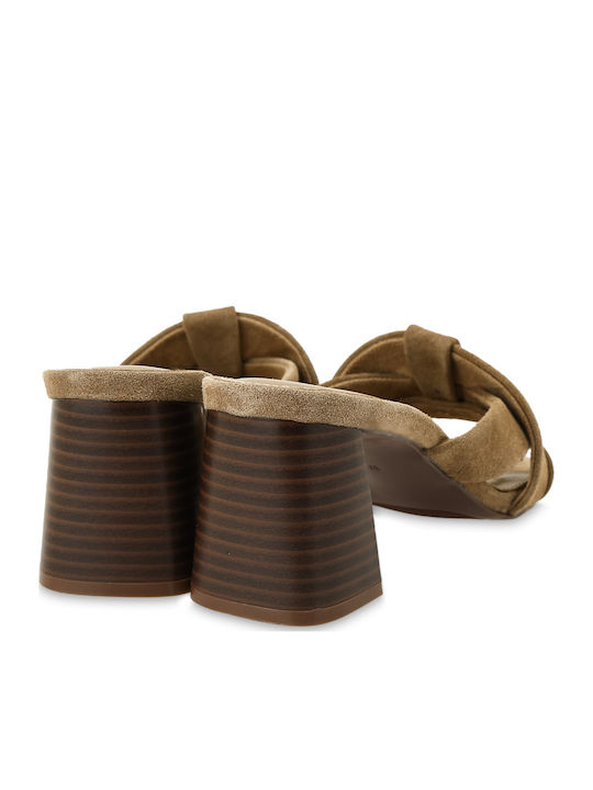Suede Mules With High Heel In Brown Colour