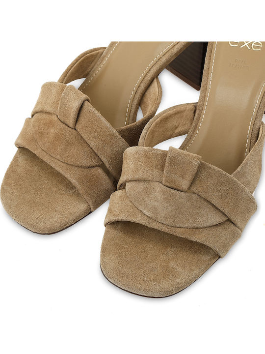 Suede Mules With High Heel In Brown Colour
