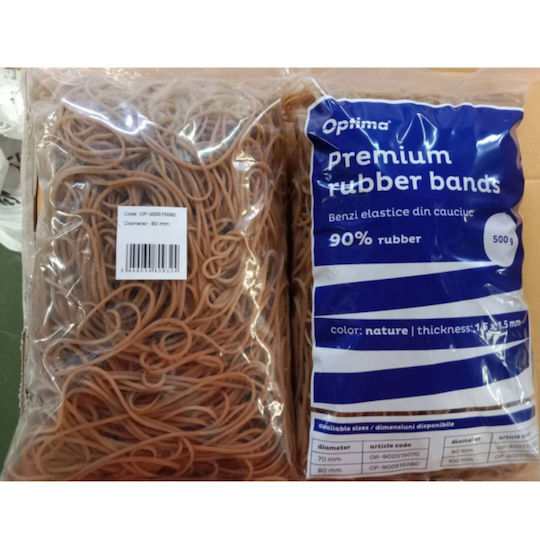 Benzi Elastice Optima Benzi de Cauciuc Bani 90% Cauciuc 500g/pungă Diametru 80mm Grosime 1.5mm X 1.5mm Optima Naturale