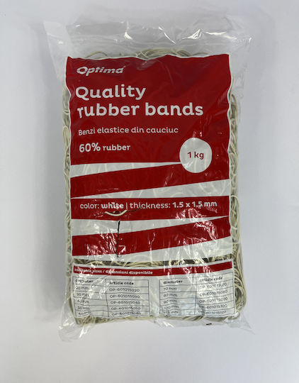 Benzi Elastice Optima Benzi de Cauciuc Bani 60% Cauciuc 1kg/Pungă Diametru 70mm Grosime 1.5mm X 1.5mm Optima Albe
