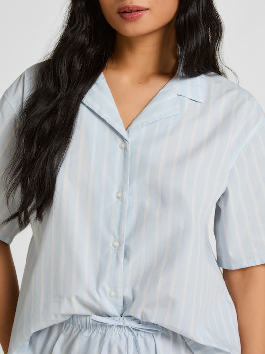 Hunkemöller Sommer Damen Schlafanzug Bluse Stripe