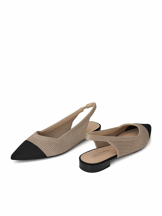 Pointed Toe Heels with Strap and Low Heel Beige